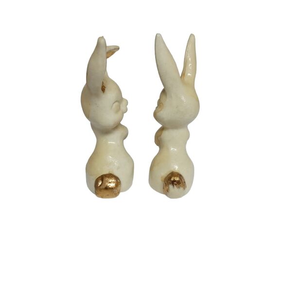 Decorative Easter Rabbits Bunny Figurines White Ivory Gold Bisque 80's RARE VTG - Picture 5 of 16